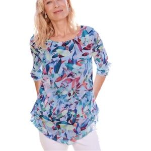 Soft Surroundings Siesta Key Colourful Layered Gauze Textured Top Size Medium
